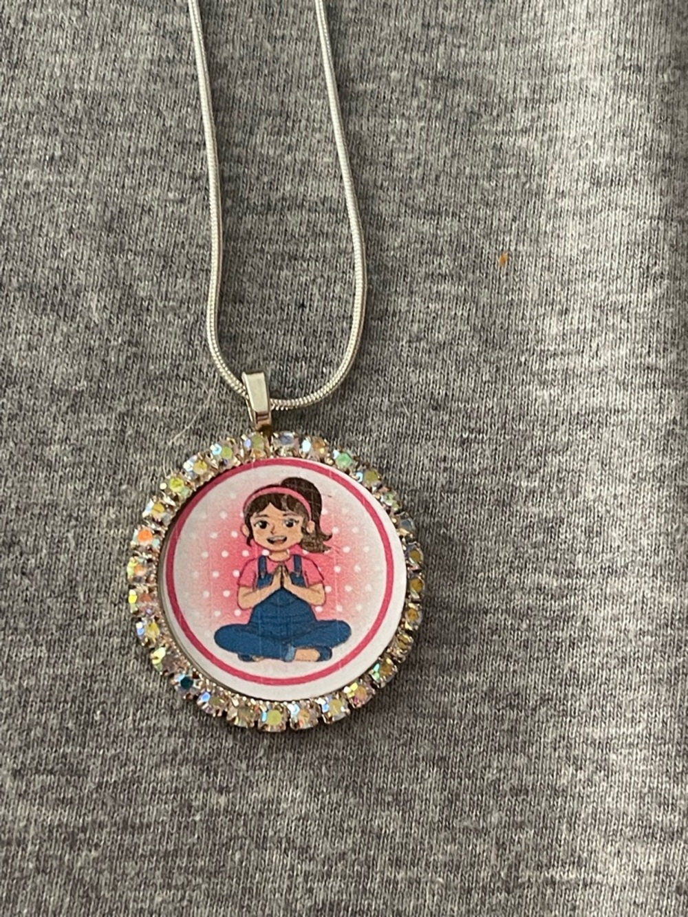 Rhinestone Pendant Necklace with Ms Rachel  Illustration - Pink & Blue